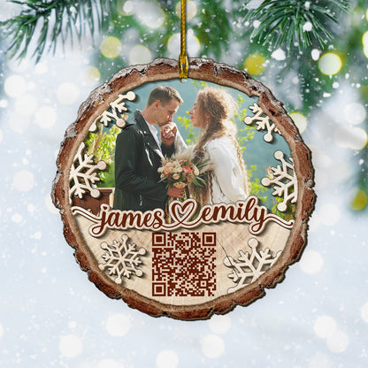 Custom Wedding Video QR Code 2-Layer Wood Slice Ornament