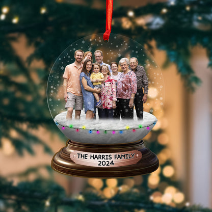 Custom Photo Family Snowball Wood and Acrylic Ornament