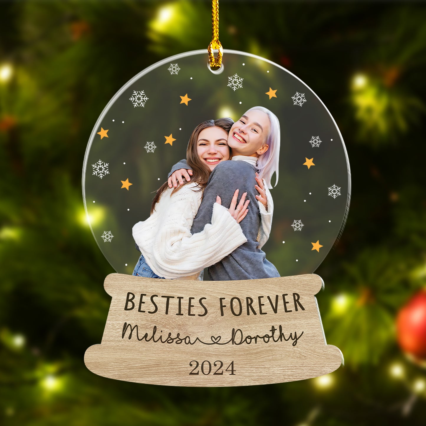 Custom Besties Photo Snowball Ornament