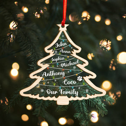 Custom Family Names Noel Tree Wood and Acrylic Ornament