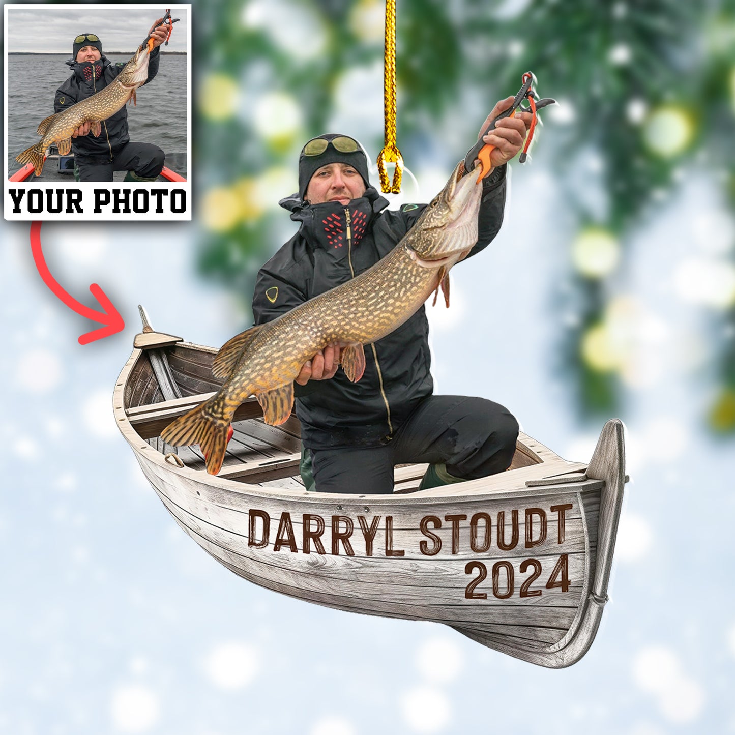 Custom Fishing Photo Vintage Boat Ornament