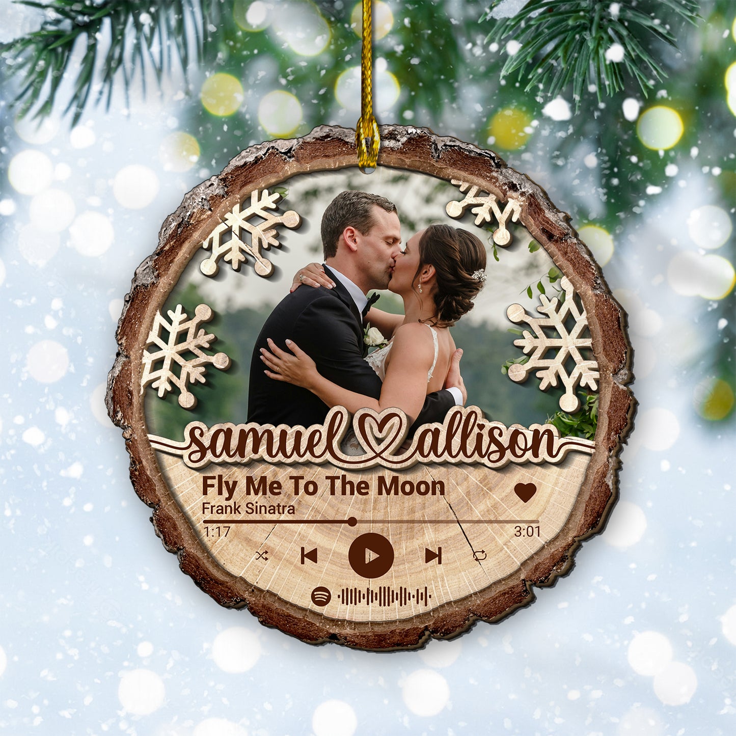 Custom Couple Song Photo 2-Layer Wood Slice Ornament