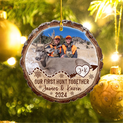 Custom Photo Hunting Couple Wood Ornament