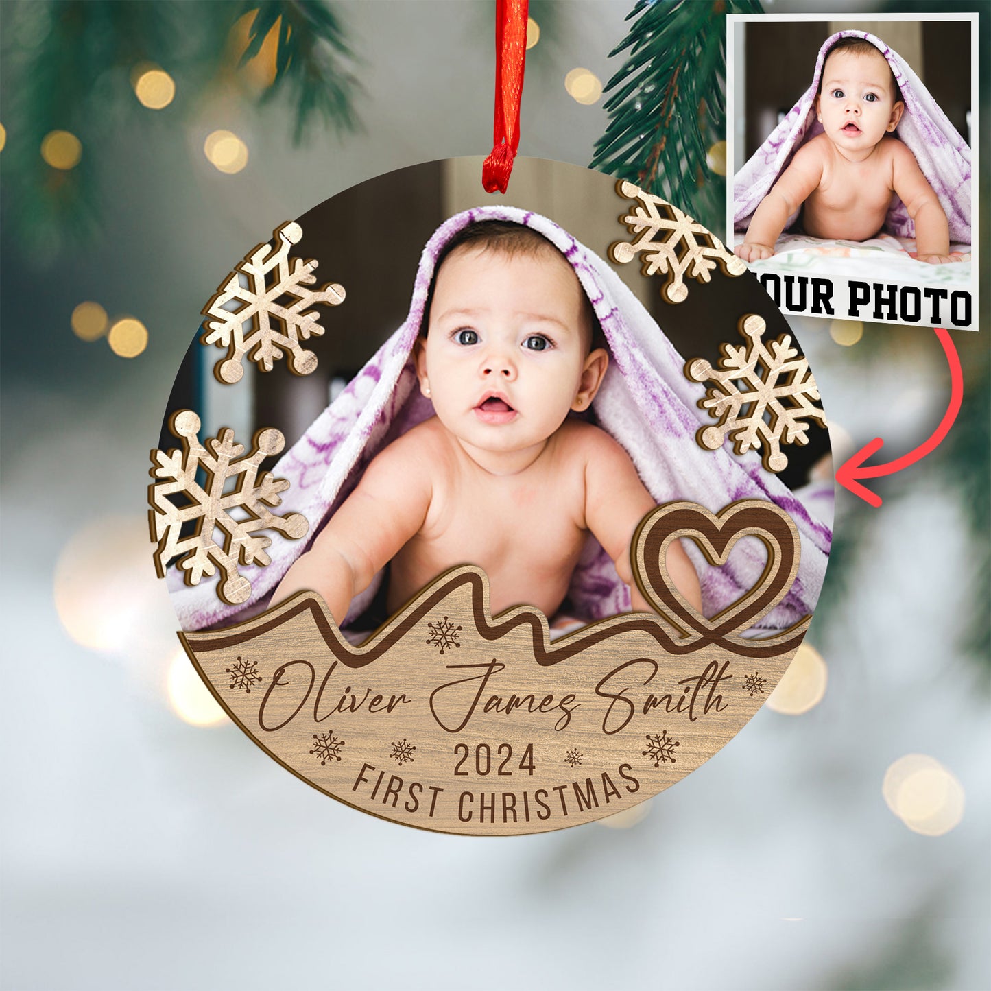 Custom Baby Photo Wood and Acrylic Ornament