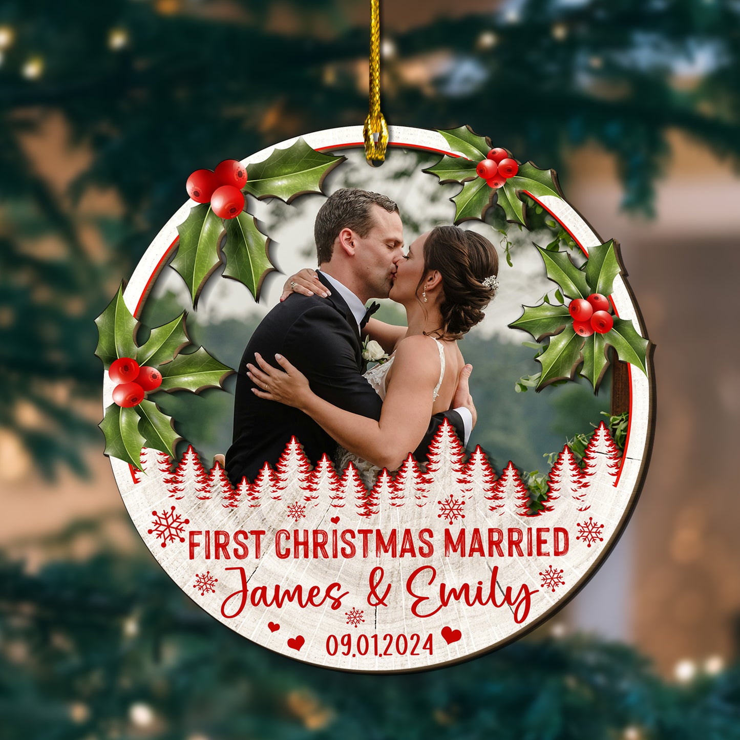 Custom Wedding Photo 2-Layer Wood Ornament