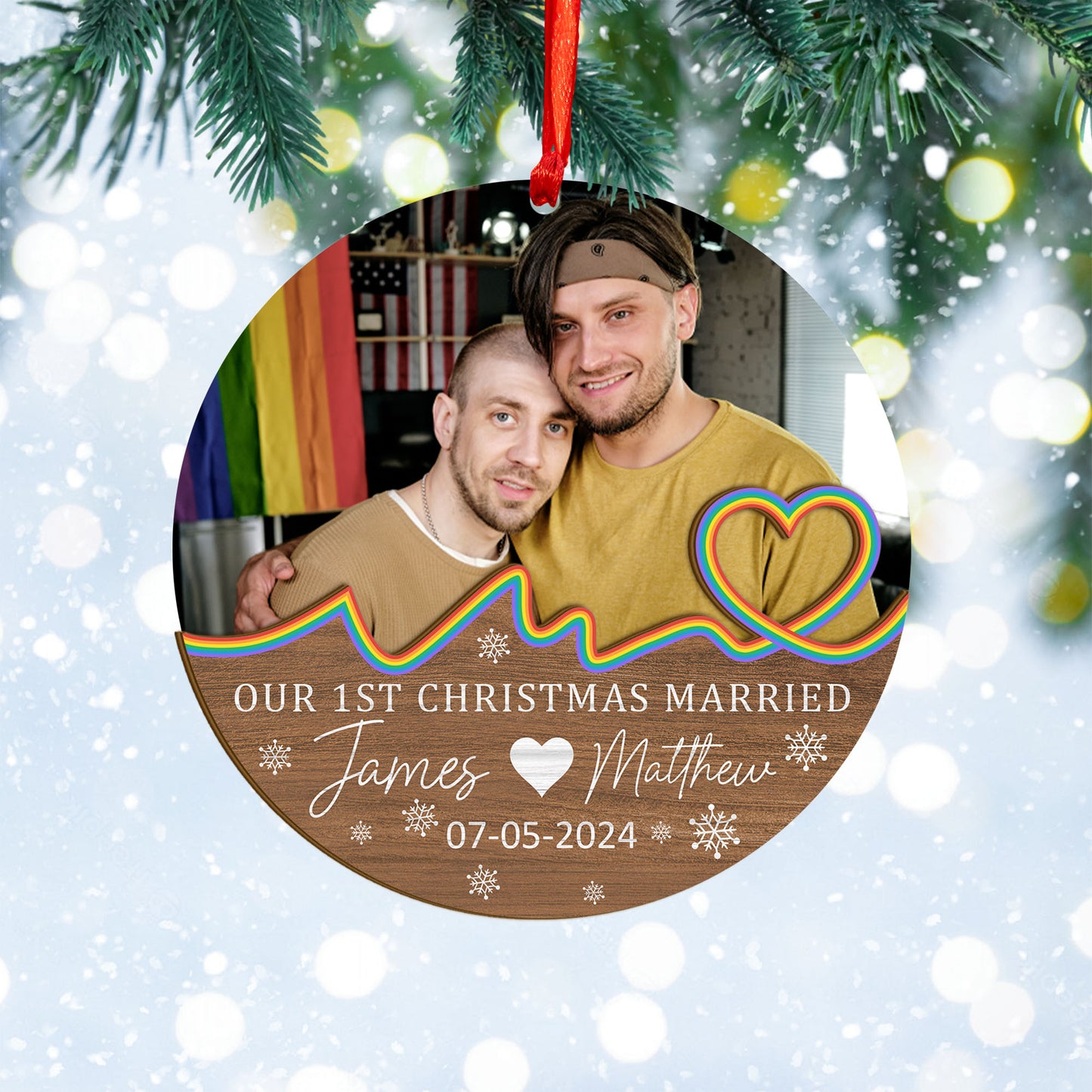 Custom LGBTQ Photo Wood and Acrylic Ornament