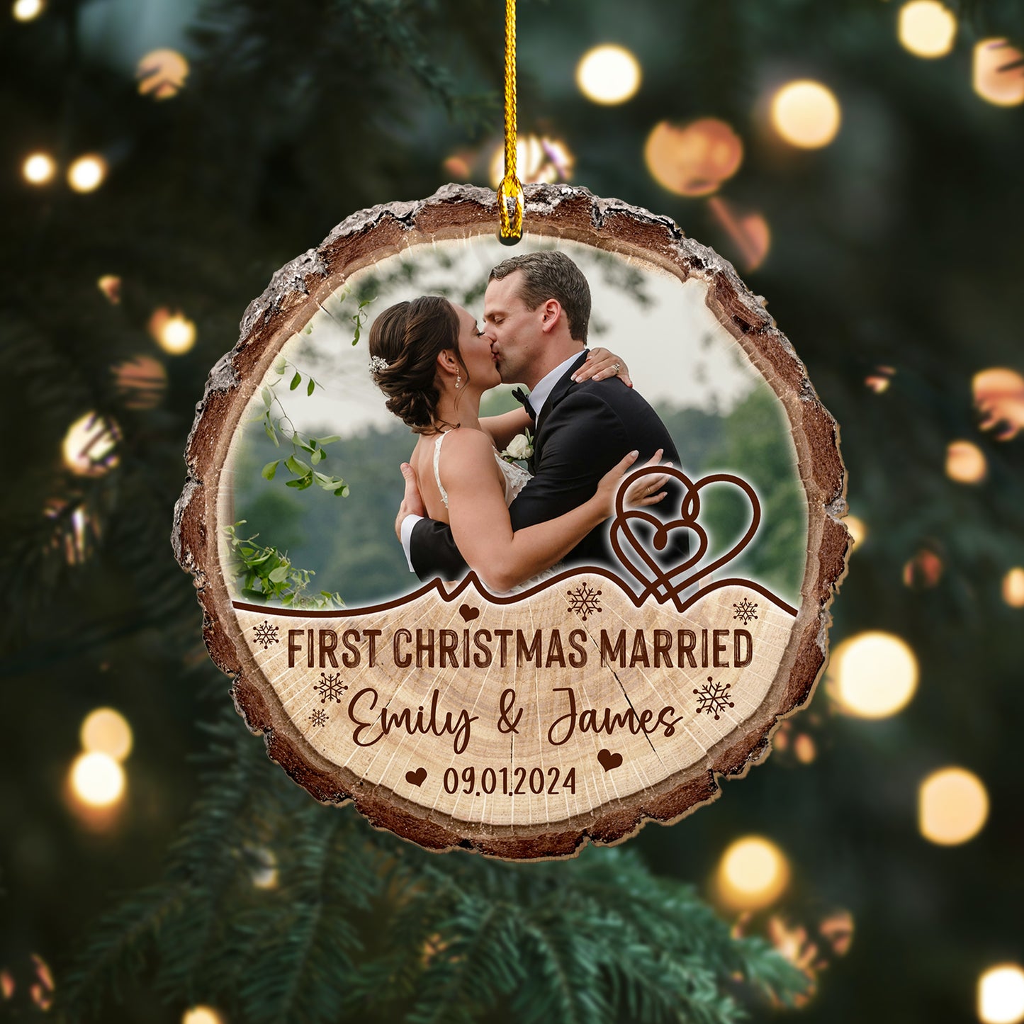 Custom Wedding Photo Wood Ornament