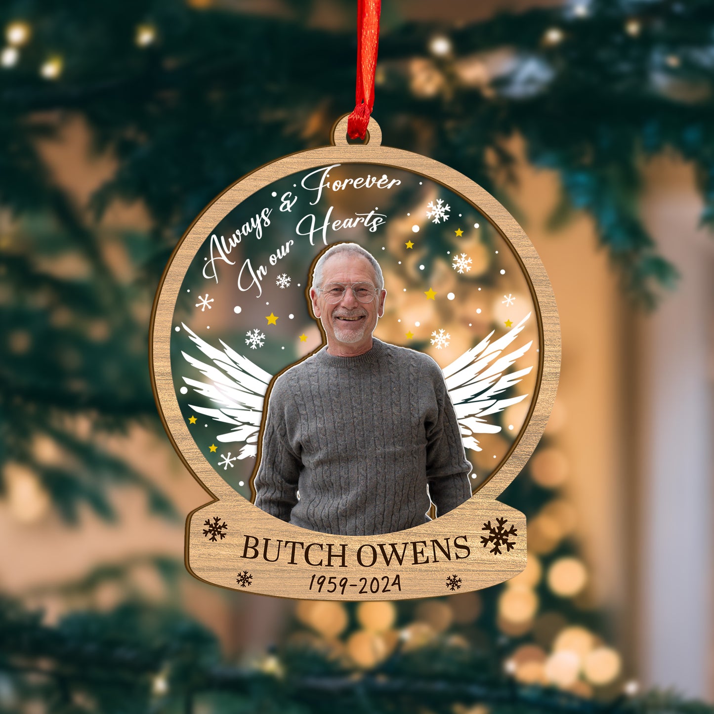 Custom Memorial Photo Wood and Acrylic Ornament