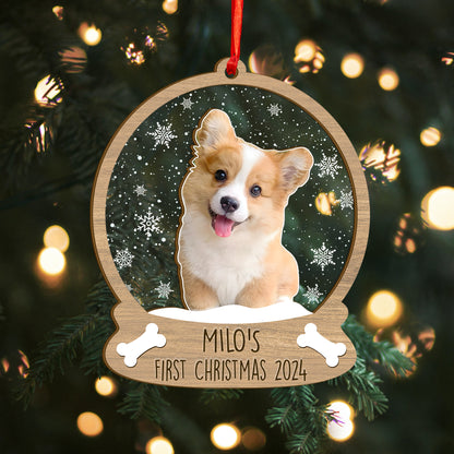 Custom Photo Dog First Christmas Wood and Acrylic Ornament