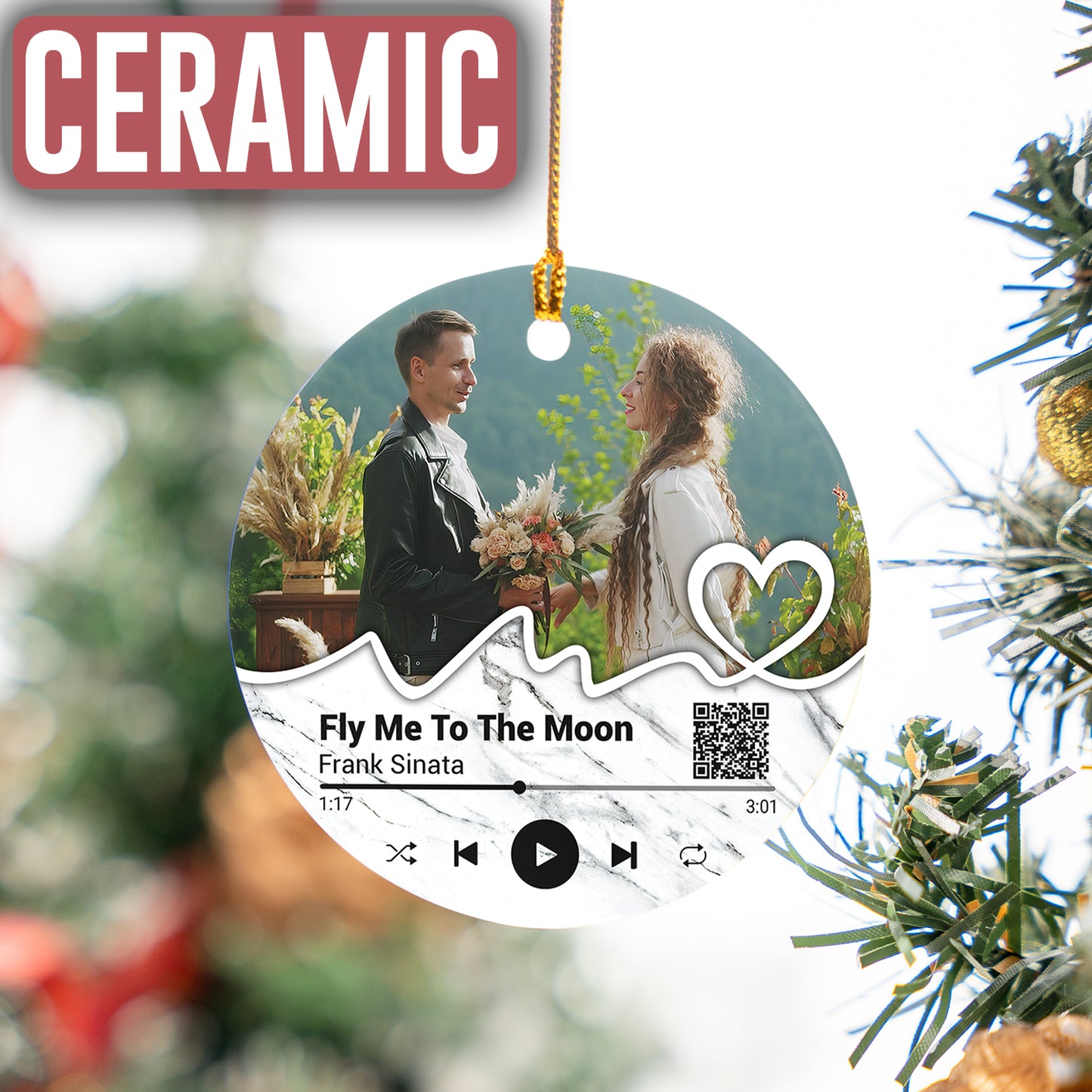 Custom Couple Song Photo QR Code Ornament