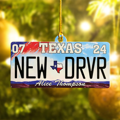 Custom New Driver Name Texas Plate Ornament