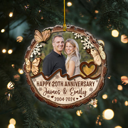 Custom Photo Couple Anniversary 2-Layer Wood Slice Ornament