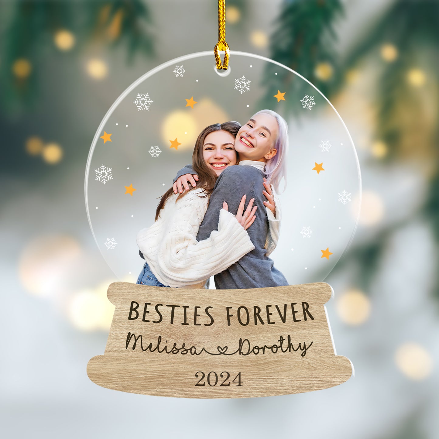 Custom Besties Photo Snowball Ornament