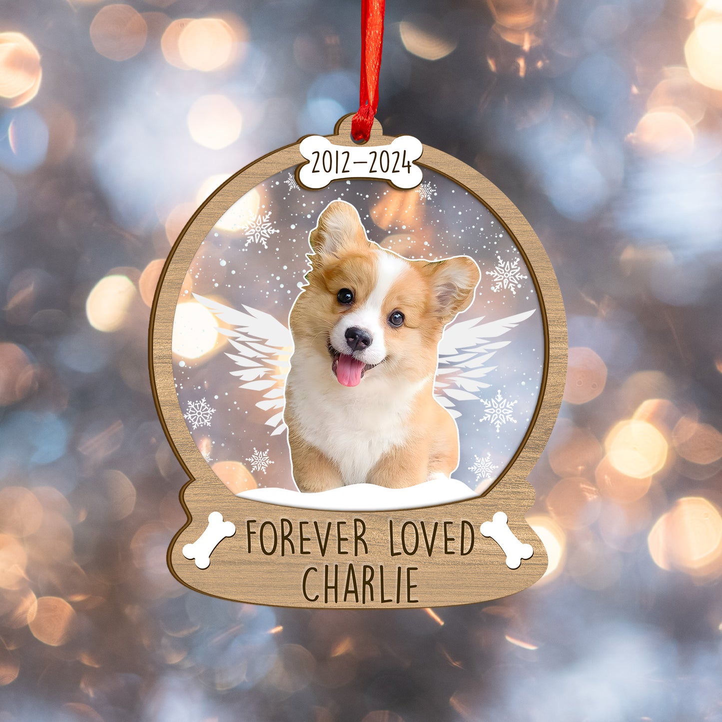 Custom Dog Memorial Photo Wood and Acrylic Ornament