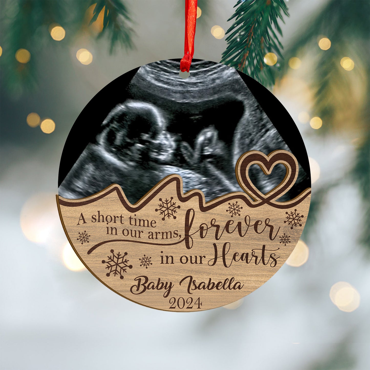 Custom Ultrasound Photo Baby Memorial Wood and Acrylic Ornament