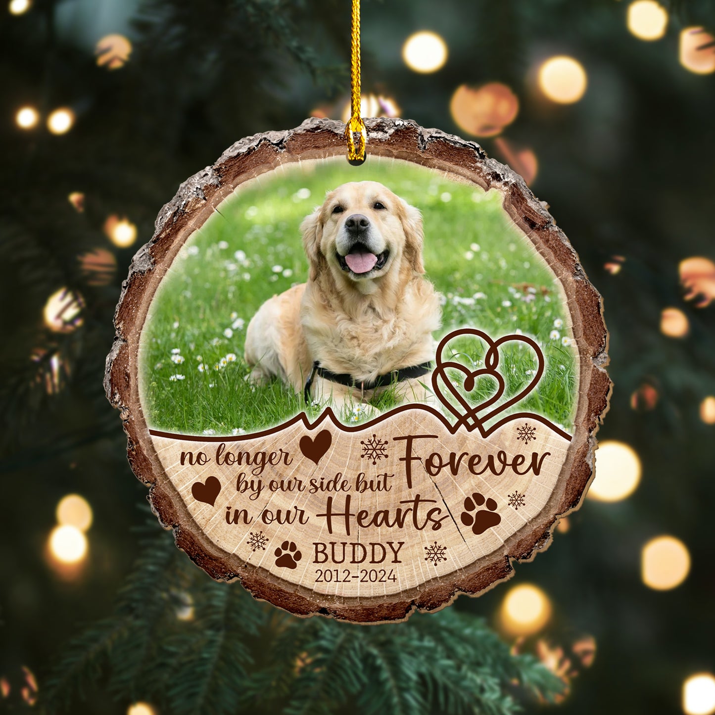 Custom Dog Memorial Photo Wood Ornament