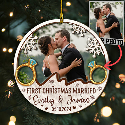 Custom Wedding Photo 2-Layers Wood Ornament