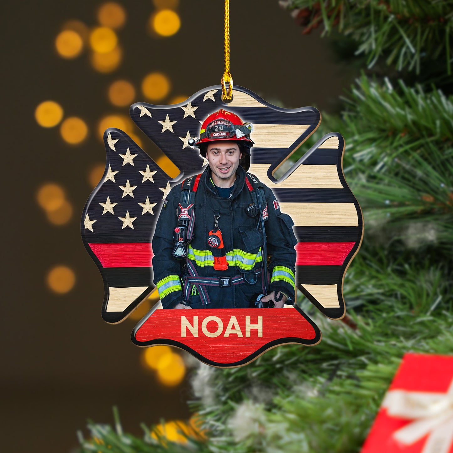 Custom Firefighter Photo Christmas Ornament