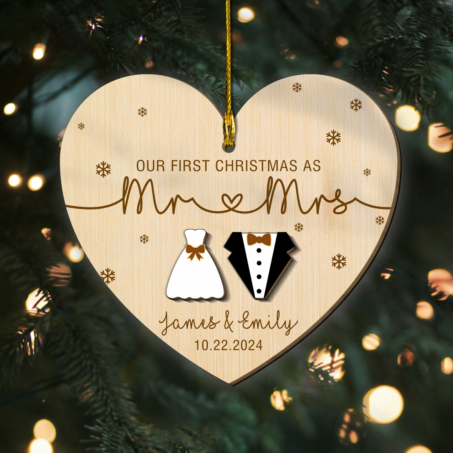 Custom Couple Name Our 1st Christmas As Mr And Mrs 2 Layers Wood Ornament