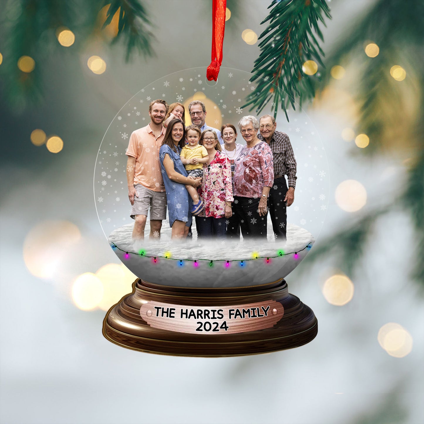 Custom Photo Family Snowball Wood and Acrylic Ornament