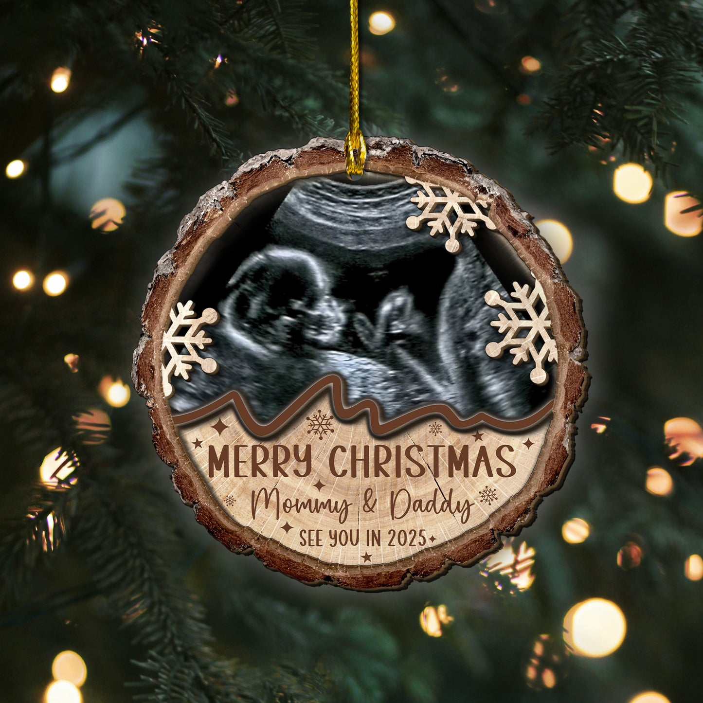 Custom Baby Ultrasound Photo 2-Layer Wood Ornament