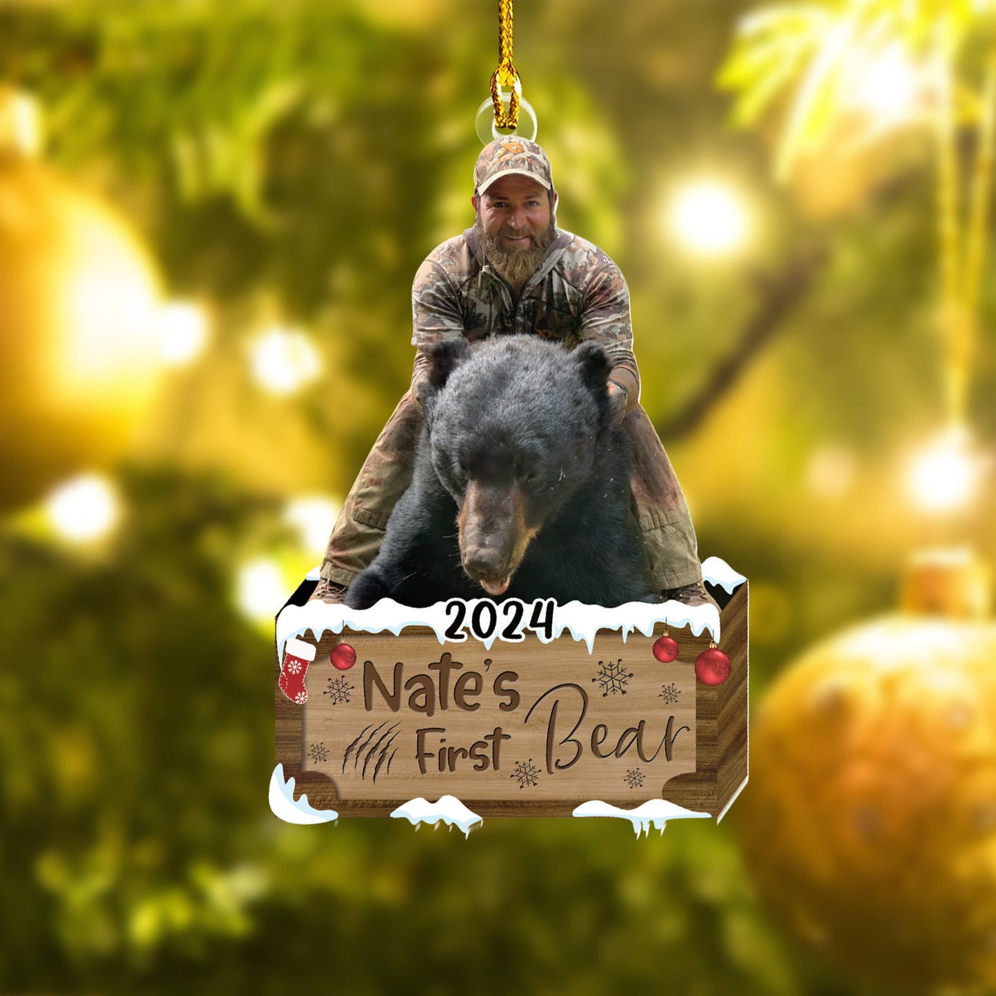 Custom Bear Hunting Photo Ornament