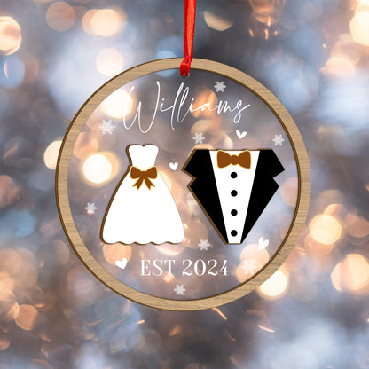 Custom Wedding Wood and Acrylic Ornament