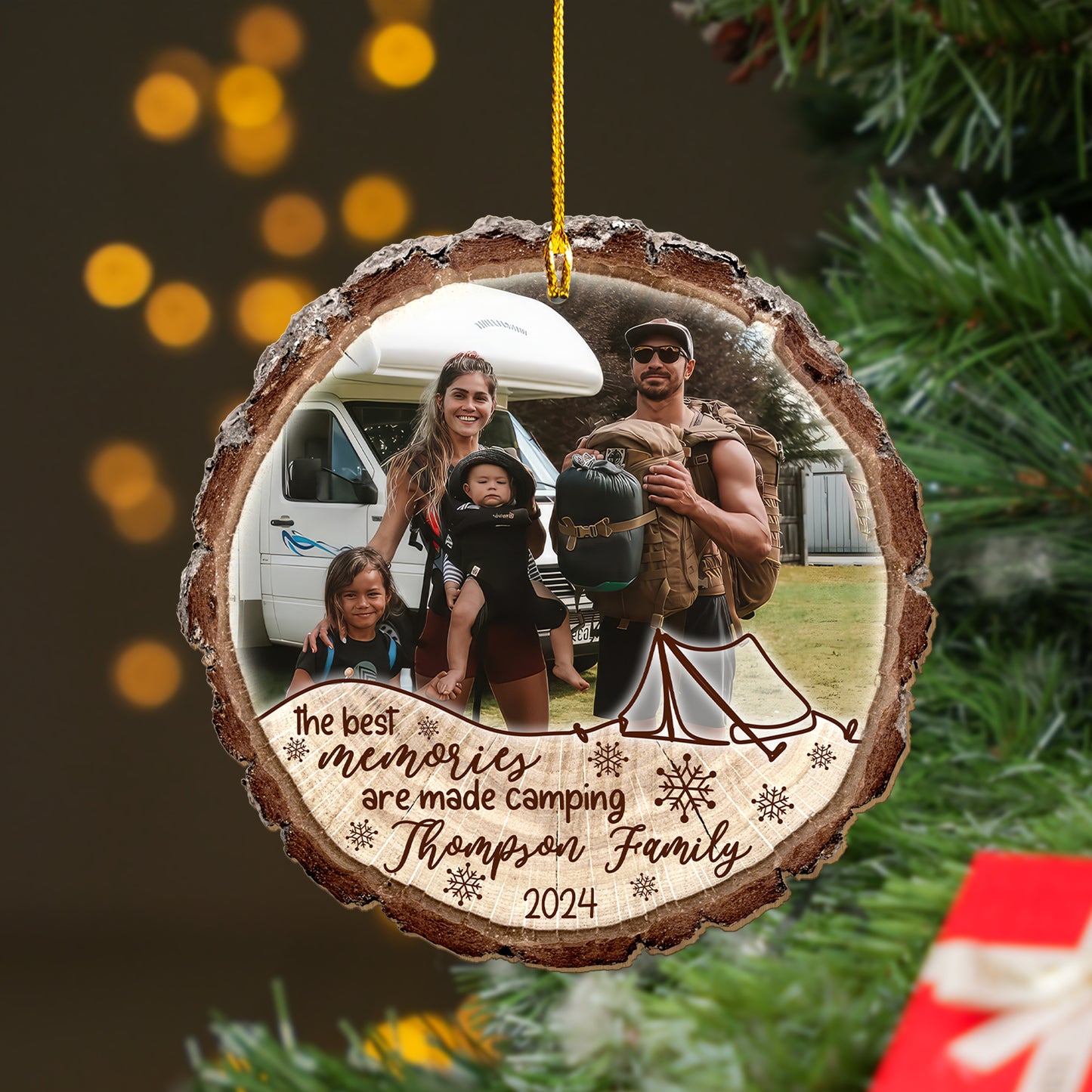 Custom Camping Photo Wood Slice Ornament