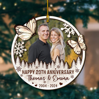 Custom Anniversary Photo 2-Layer Wood Ornament