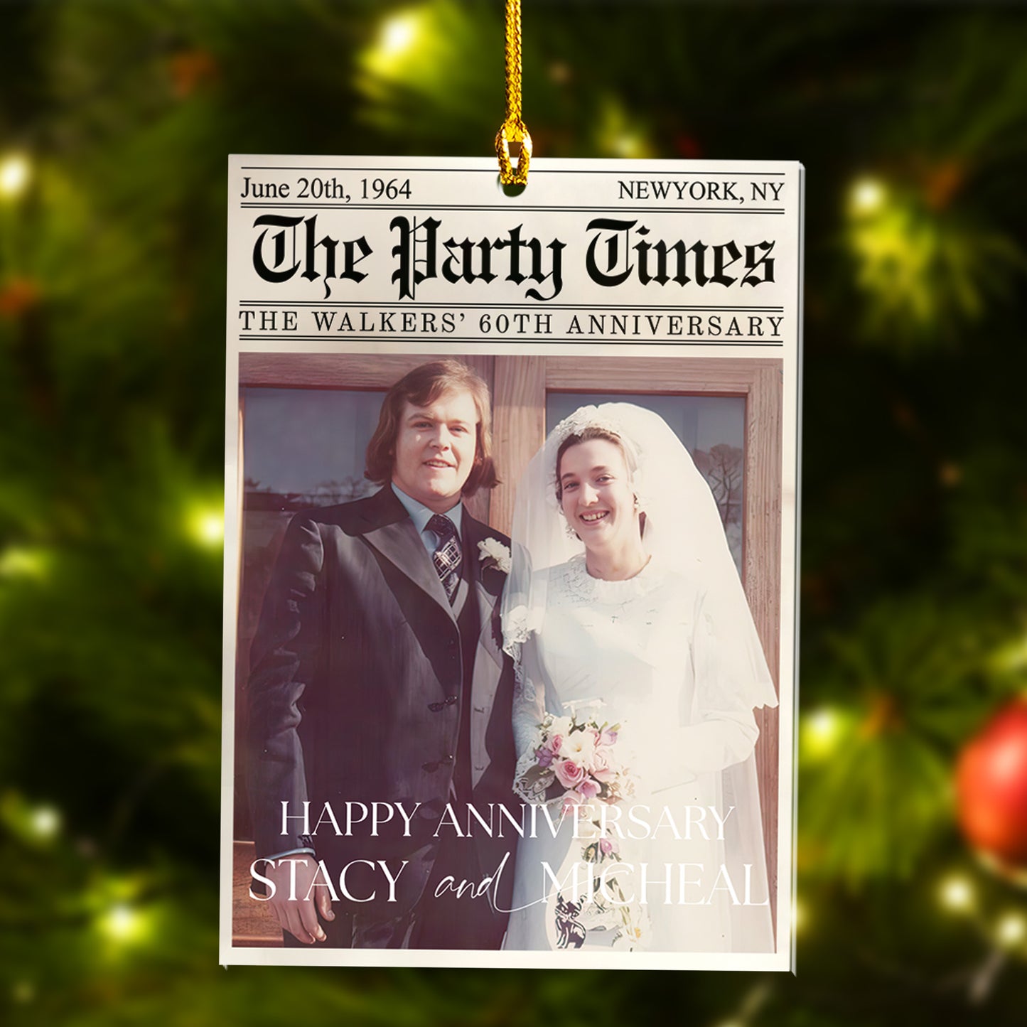 Custom Wedding Newspaper Photo Ornament