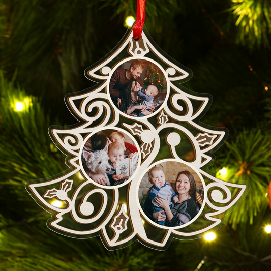 Custom Photos Family Tree Wood and Acrylic Ornament