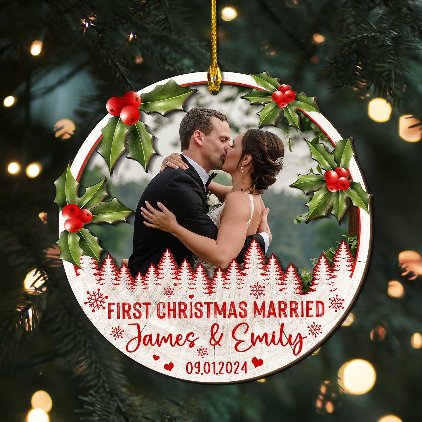 Custom Wedding Photo 2-Layer Wood Ornament