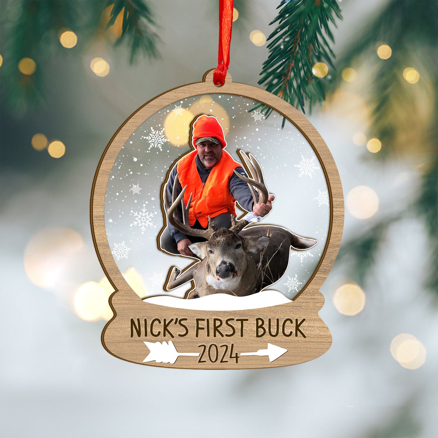 Custom Hunting Photo Snowball Wood and Acrylic Ornament