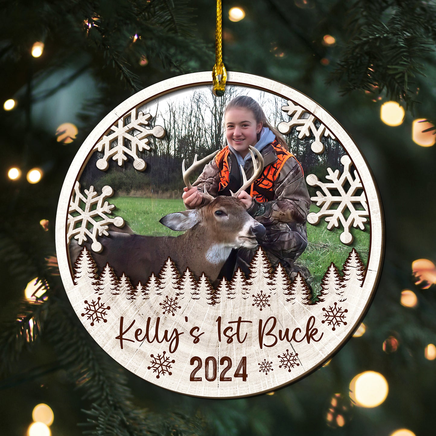 Custom Hunting Photo 2-Layer Wood Ornament