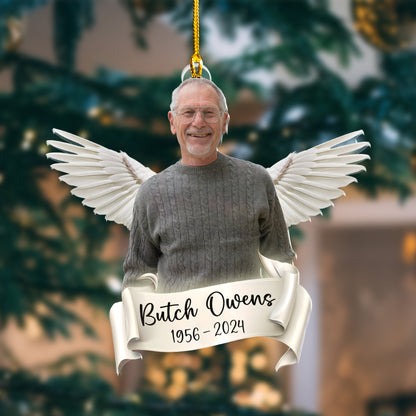 Custom Memorial Photo Angel Wings Ornament