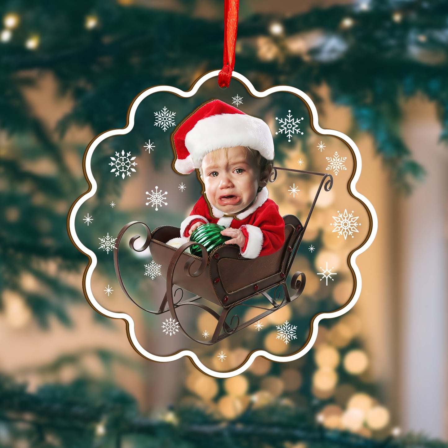 Custom Face Photo Baby Christmas Wood and Acrylic Ornament