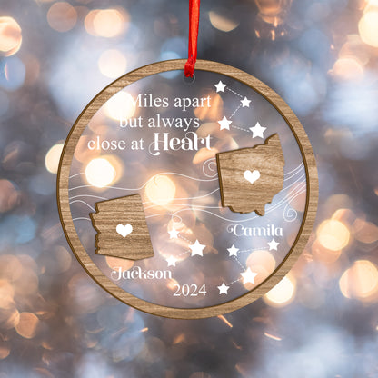 Custom Long Distance Relationship Wood and Acrylic Ornament