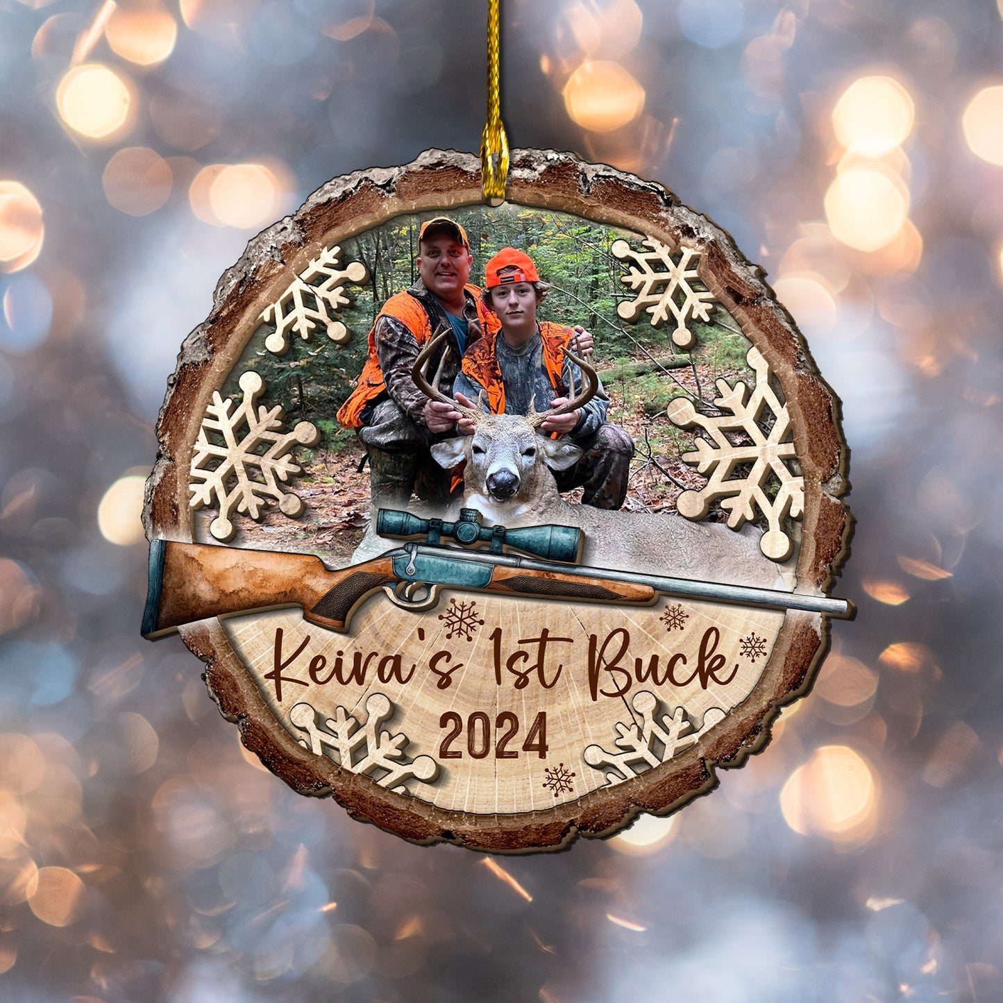 Custom Hunting Photo 2-Layer Wood Slice Ornament