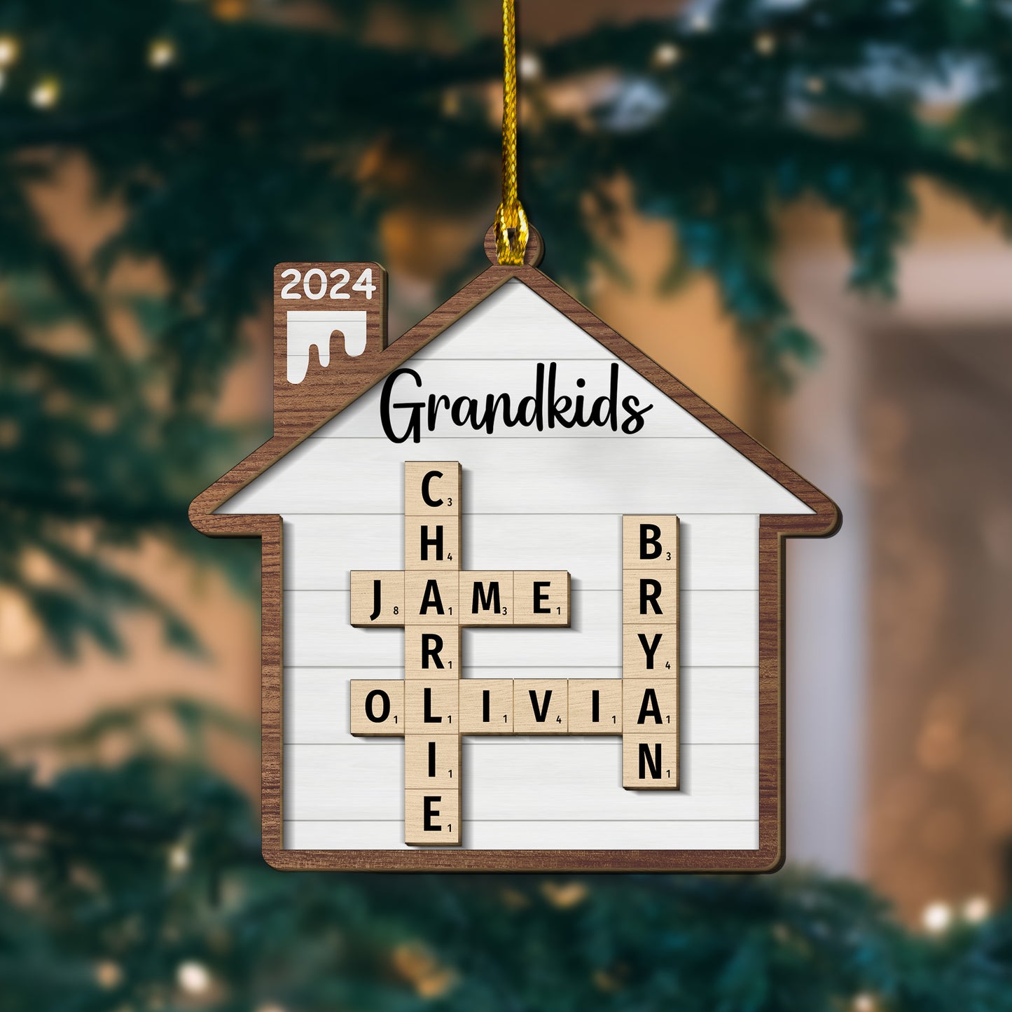 Custom Grandkids Crossword Christmas 2-Layers Wood Ornament