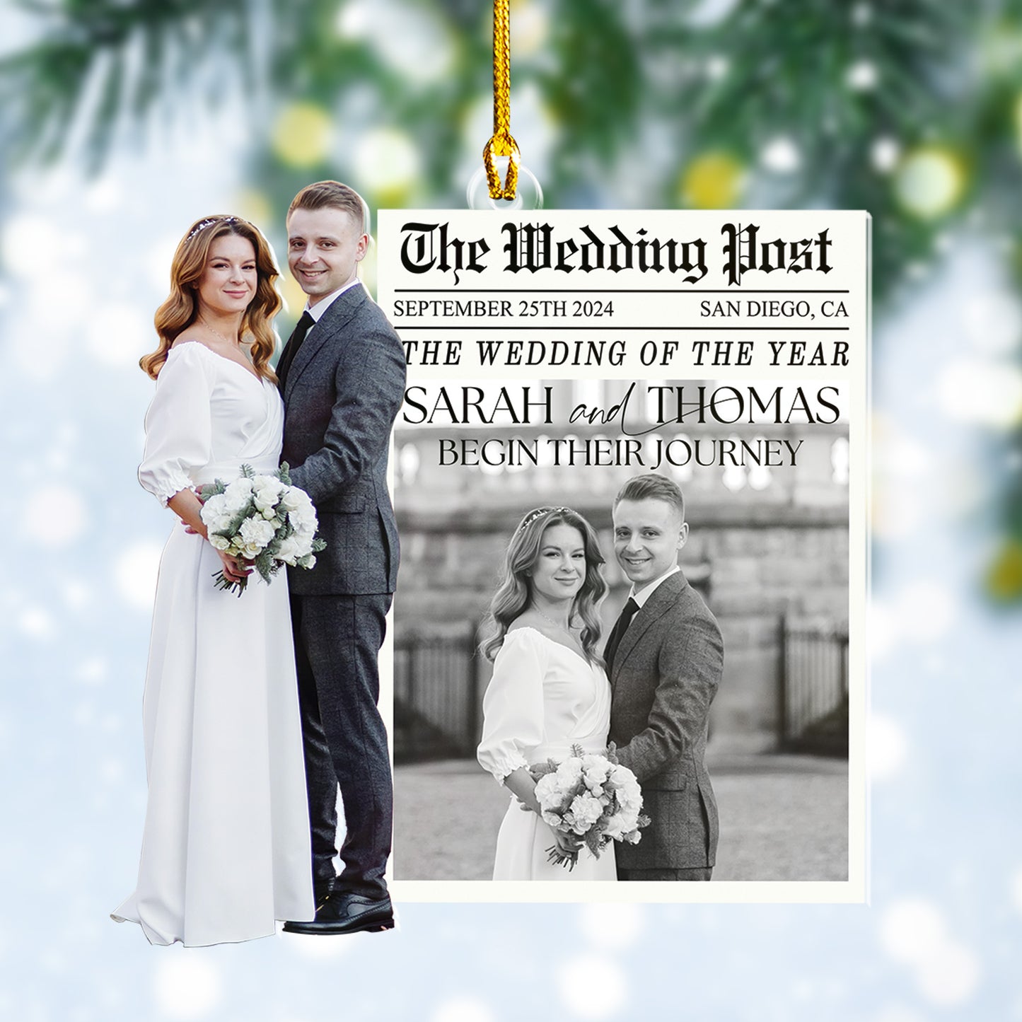 Custom Wedding Photo Newspaper Ornament