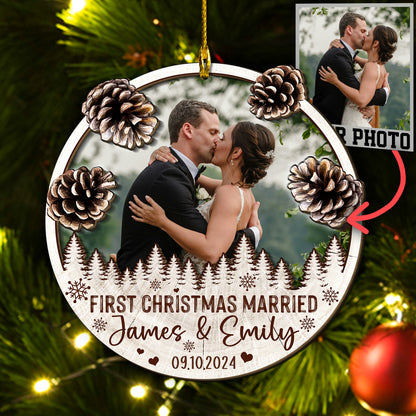 Custom Wedding Photo 2-Layers Wood Ornament