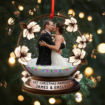 Custom Wedding Photo Floral Wood and Acrylic Ornament