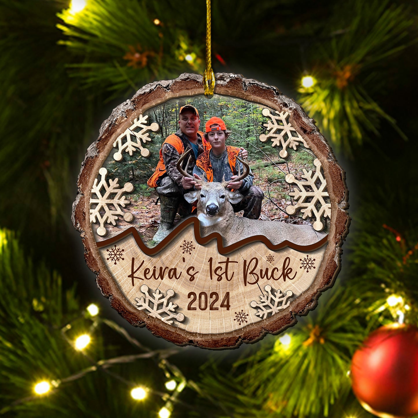 Custom Hunting Photo 2-Layer Wood Ornament