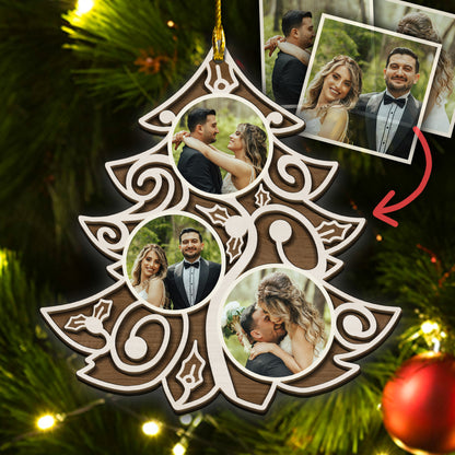 Custom Wedding Photos Christmas Tree 2-Layer Wood Ornament