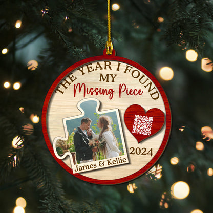 Custom Wedding Photo QR Code 2-Layer Wood Ornament