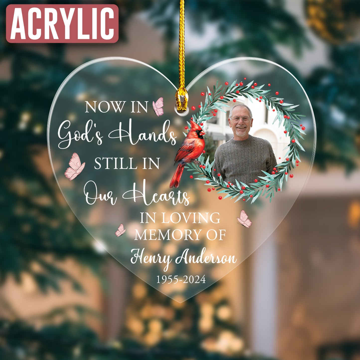 Custom Christmas Cardinal Memorial Photo Ornament