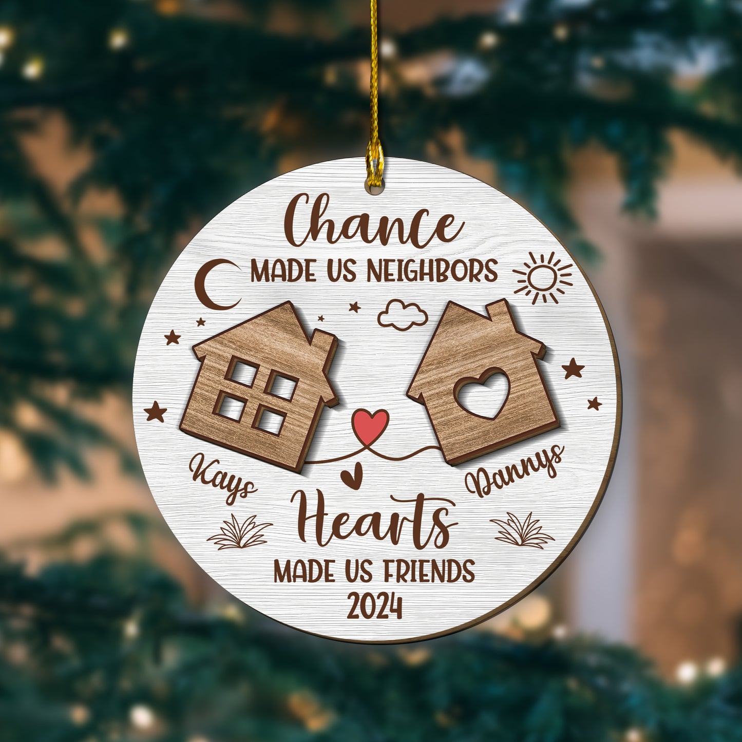 Custom Neighbors 2-Layers Wood Ornament