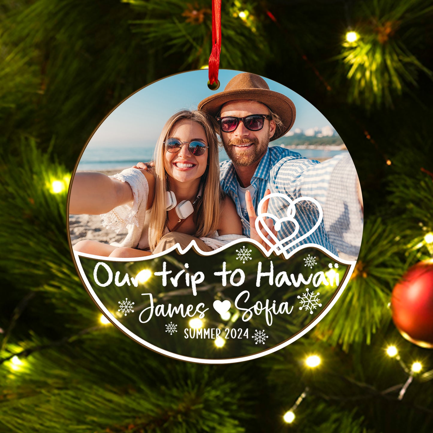 Custom Photo Couple Travel Wood and Acrylic Ornament