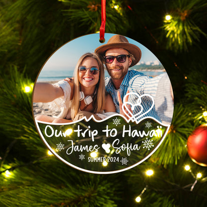 Custom Photo Couple Travel Wood and Acrylic Ornament