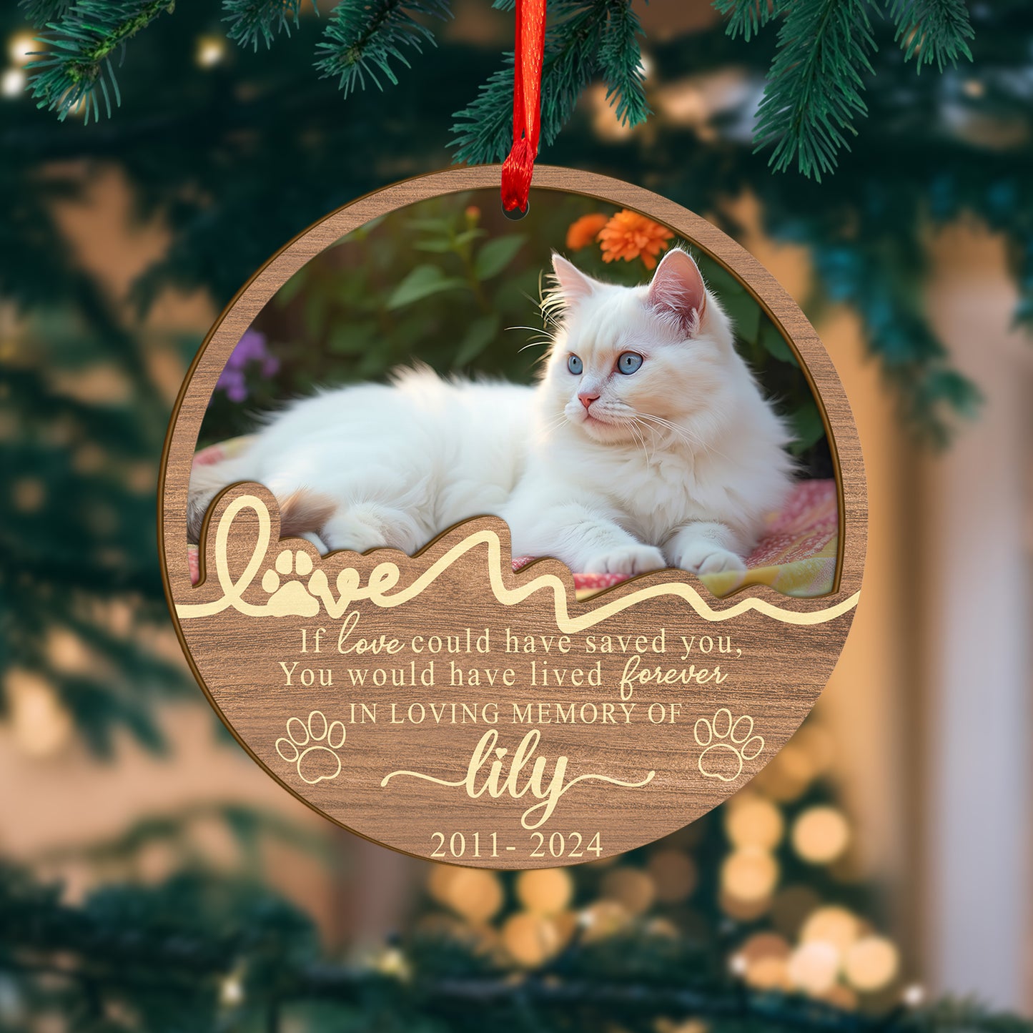 Custom Memorial Cat Wood and Acrylic Ornament